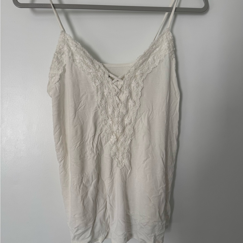White Lace Trim Cami Top